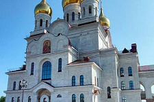 Illumination of the area of ??Archangel Michael Cathedral in the city of Arkhangelsk, 2018